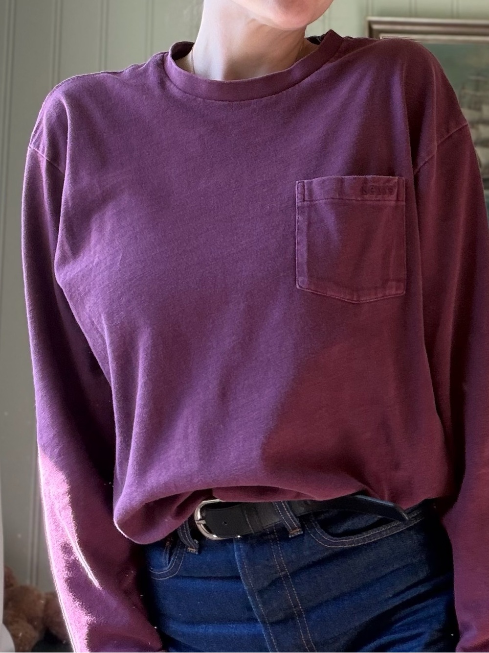 NWT Levi's Vintage Retro Look Long Sleeve Tee in Faded Plum Burgundy - Medium